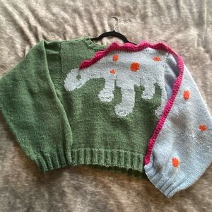 Custom hand knit dino sweaters